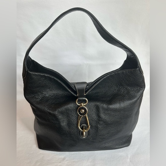 Dooney & Bourke Logo Lock Large Shoulder/Hobo Bag - Black Pebble Leather - Picture 1 of 16